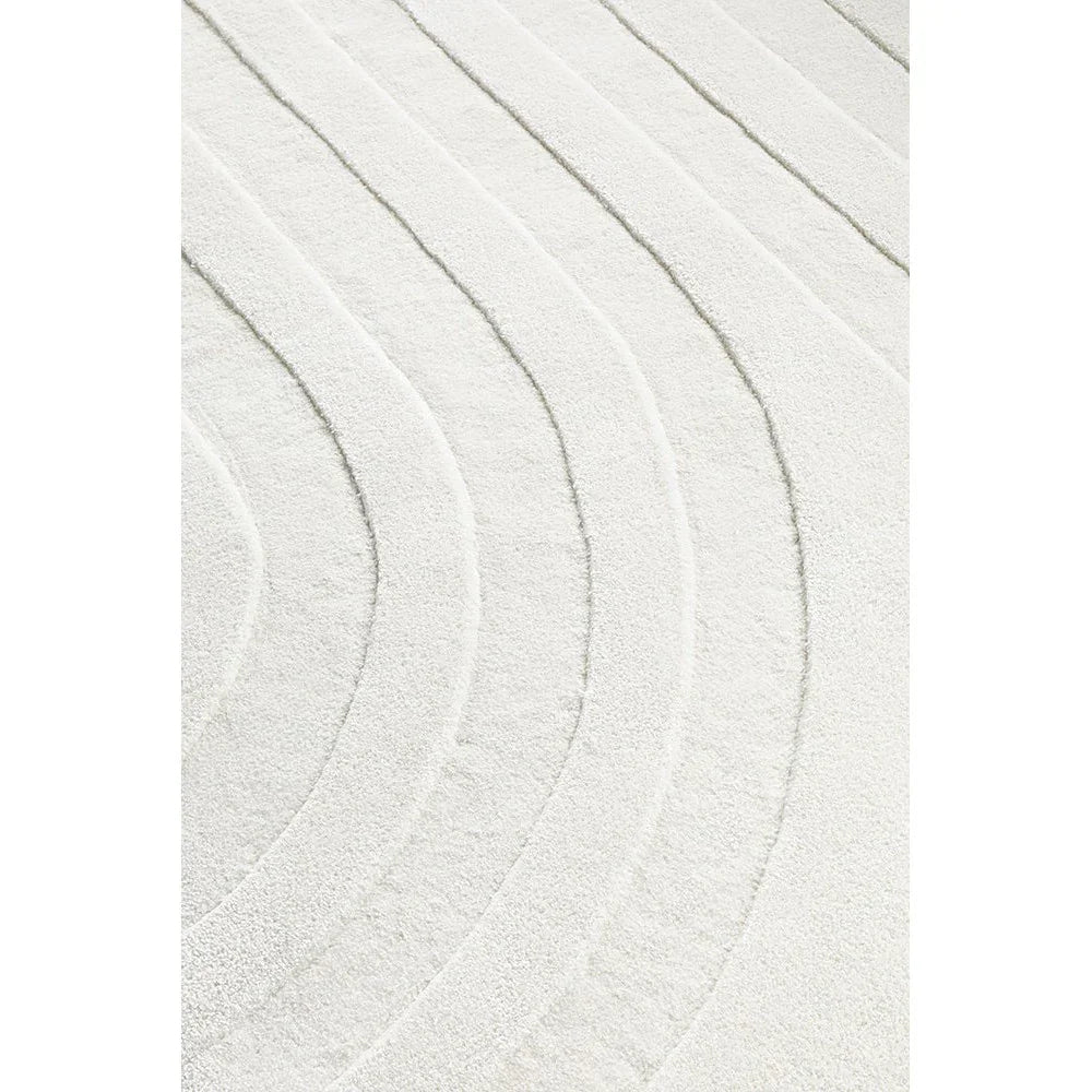 Summit Trail White rug featuring curved stripe pattern in white on white background, hand-tufted wool