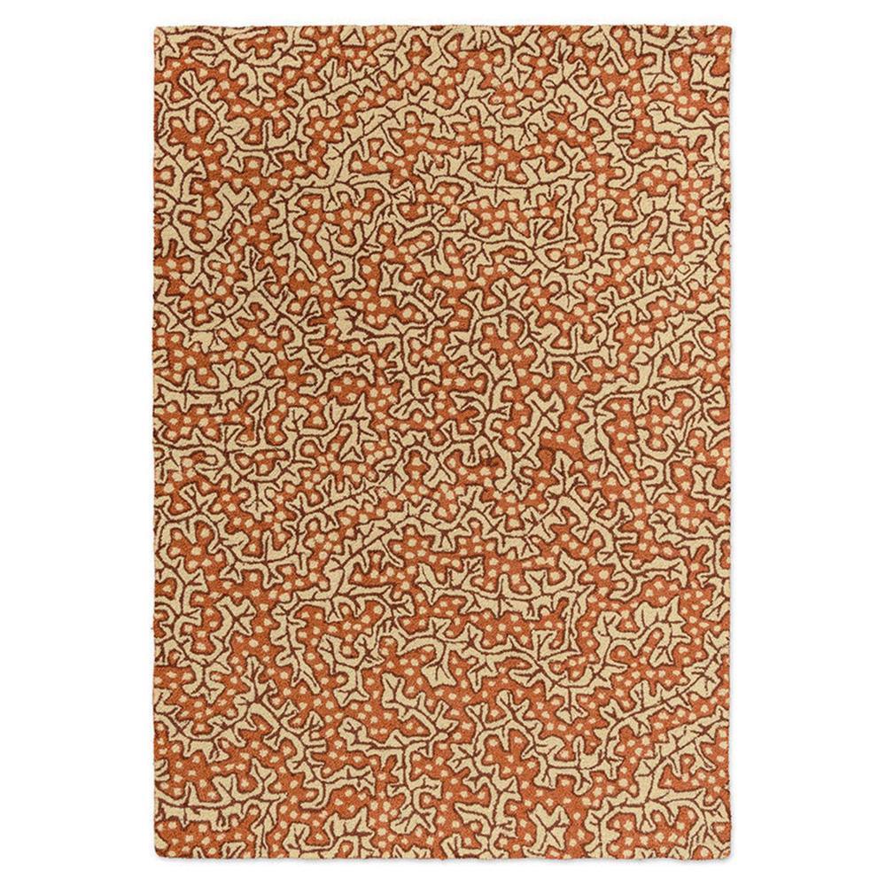 Sanderson Truffle Sandstone outdoor rug featuring abstract organic pattern in burnt orange and cream on cream background, power-loomed polypropylene