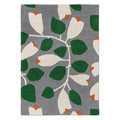Scion Rosehip Blue Outdoor Rug featuring botanical leaf pattern in cream, emerald green and orange on grey background, power-loomed polypropylene