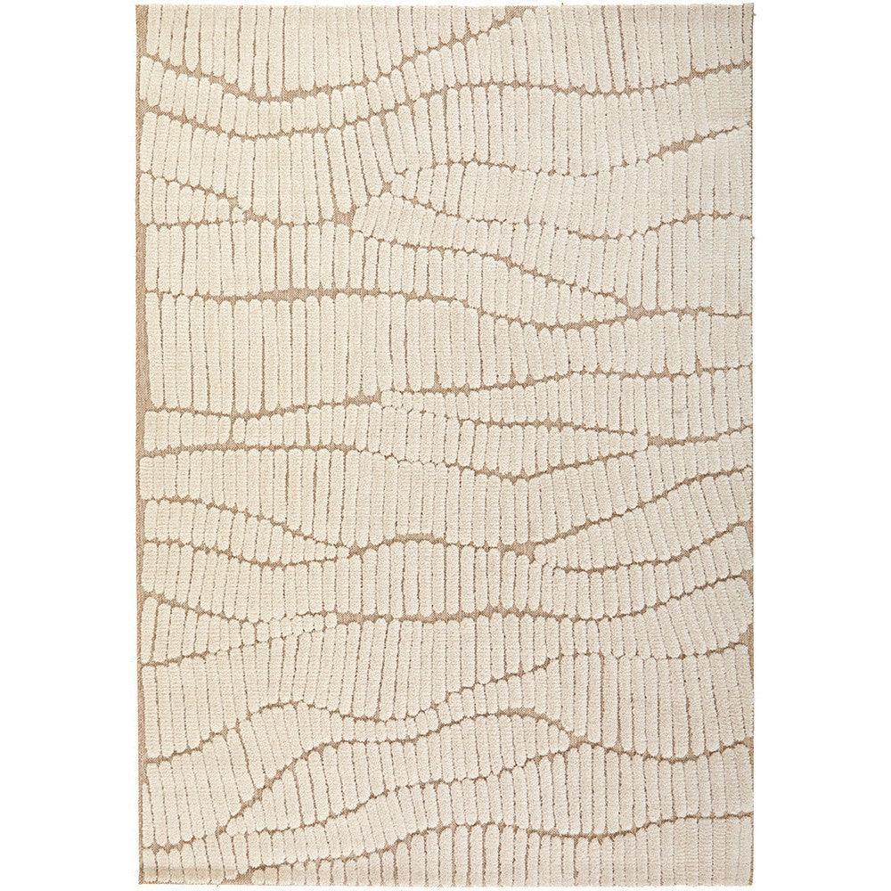 Villa Fossil Cream Rug featuring abstract wavy line pattern in cream and taupe on cream background, woven wool