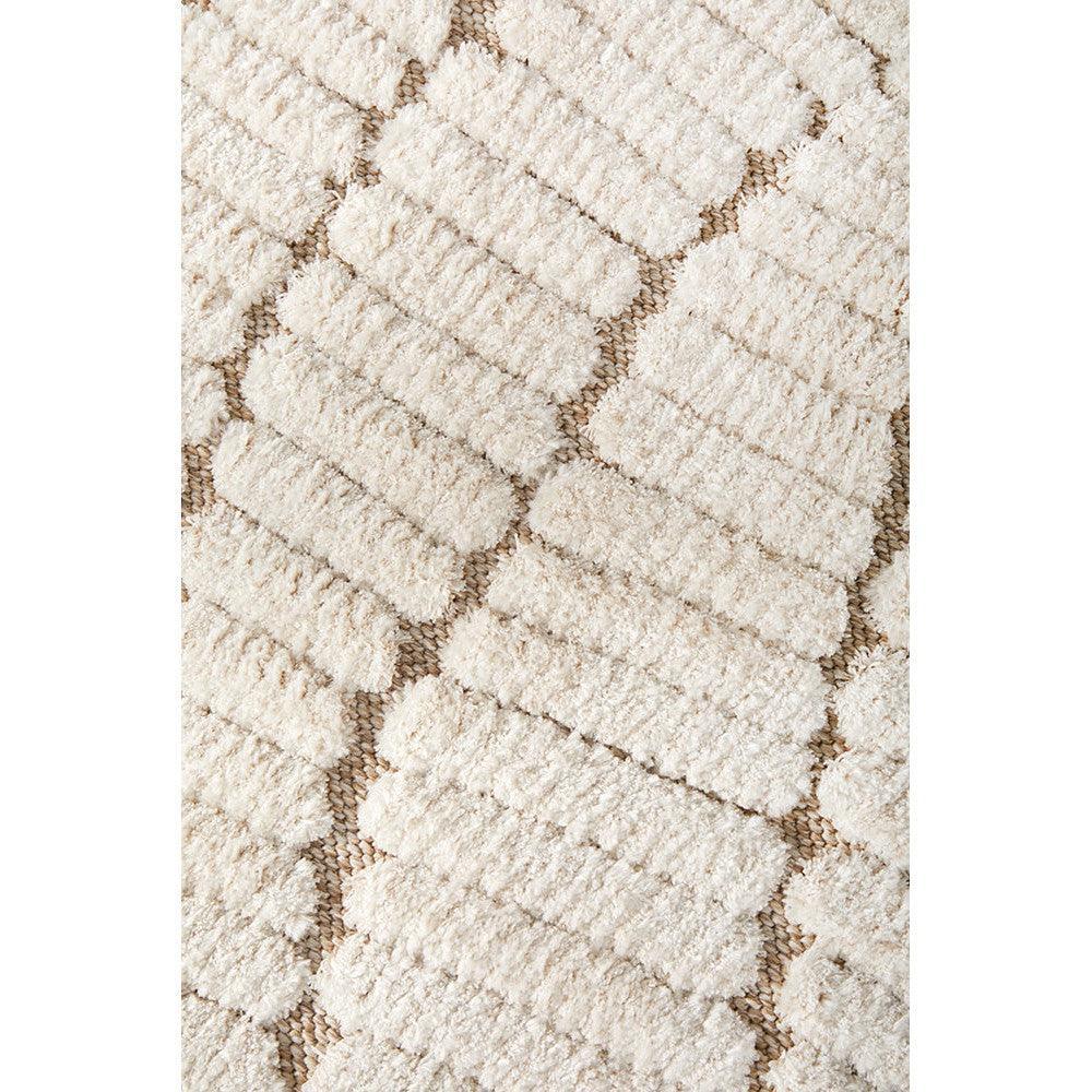 Villa Fossil Cream Rug featuring geometric block pattern in cream, beige and taupe on ivory background, hand-tufted wool