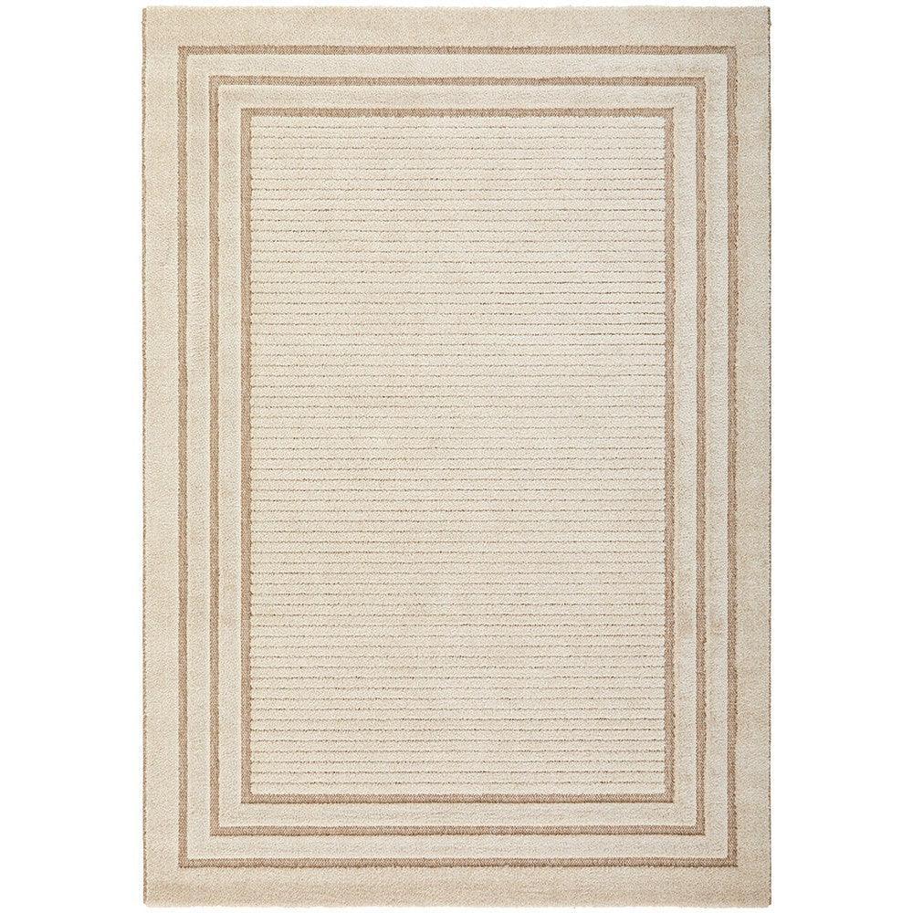 Villa Marin Snow Rug featuring geometric bordered frame in cream, taupe and beige on ivory background