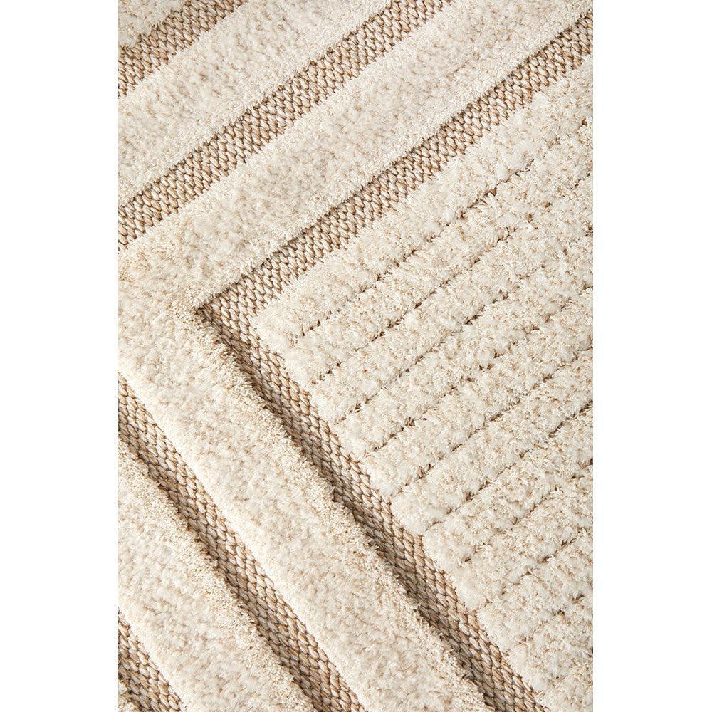 Villa Marin Snow Rug featuring striped geometric pattern in cream, taupe and beige on ivory background, hand-tufted wool