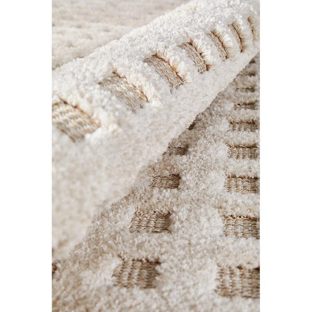 Villa Raine Natural Rug featuring geometric grid pattern in cream, beige and taupe on ivory background, hand-tufted wool