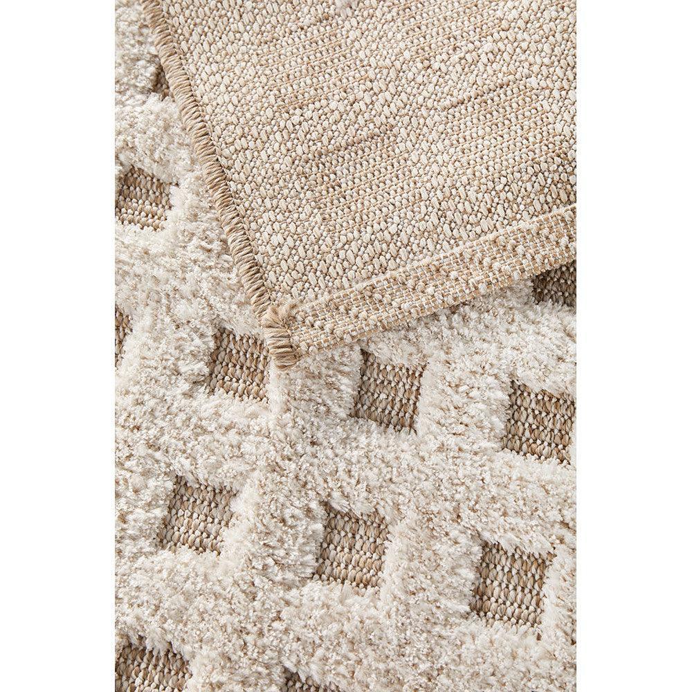Villa Raine Natural Rug featuring a geometric checkerboard pattern in cream, beige and tan on a natural background, hand-tufted wool