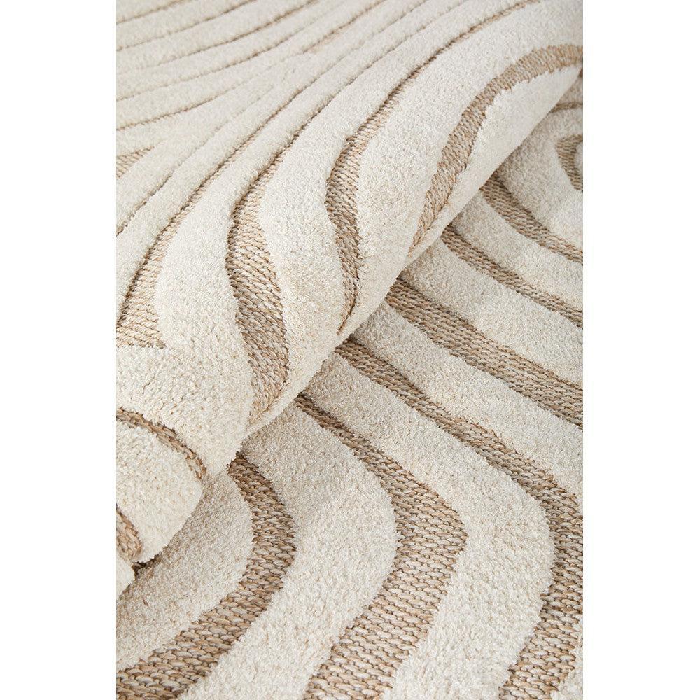 Villa Tani Beige Rug featuring striped organic pattern in cream, beige and tan on ivory background, hand-tufted wool