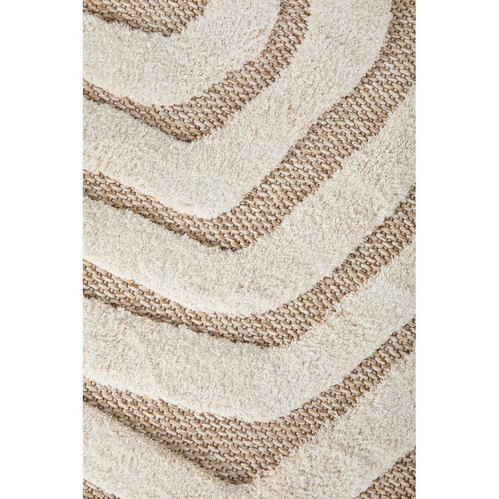 Villa Tani Beige Rug featuring organic wavy chevron pattern in cream, ivory and taupe on beige background, hand-tufted wool