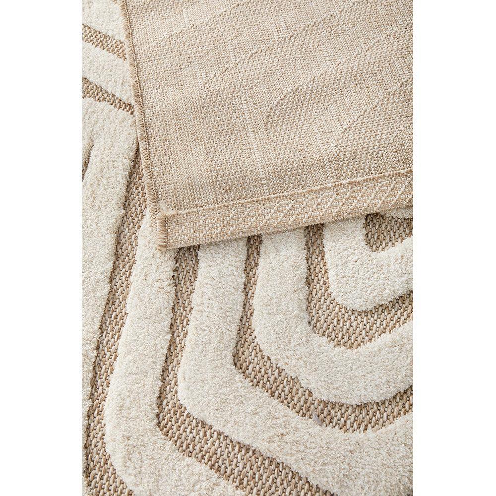 Villa Tani Beige Rug featuring organic wave pattern in camel beige and taupe on cream background, hand-tufted wool