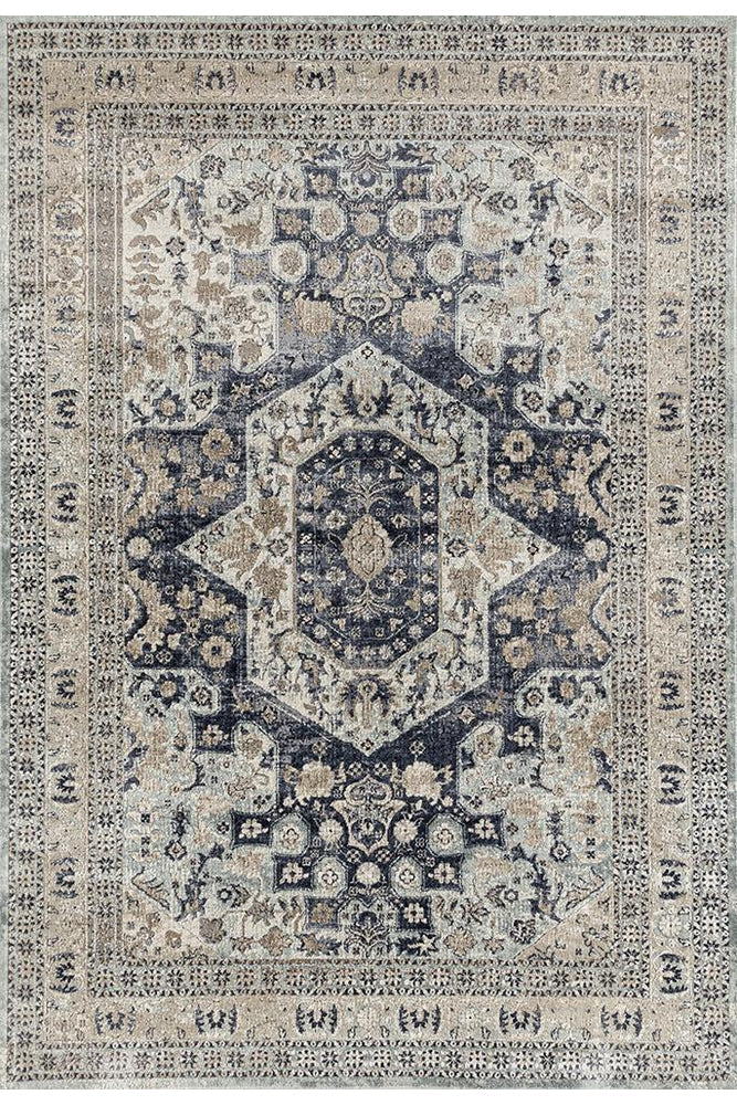 Providence Esquire Brushed Traditional Blue Rug - ICONIC RUGS