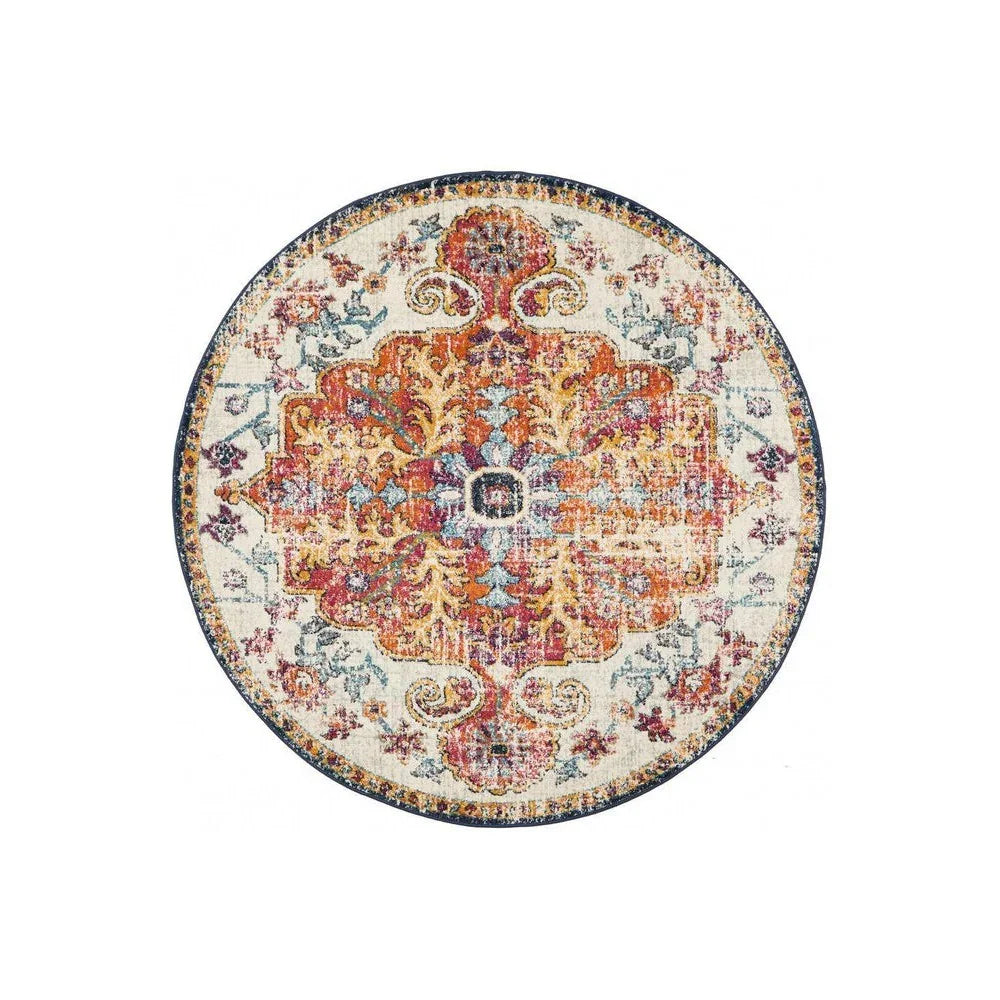 Evoke Carnival White Transitional Round Rug - ICONIC RUGS