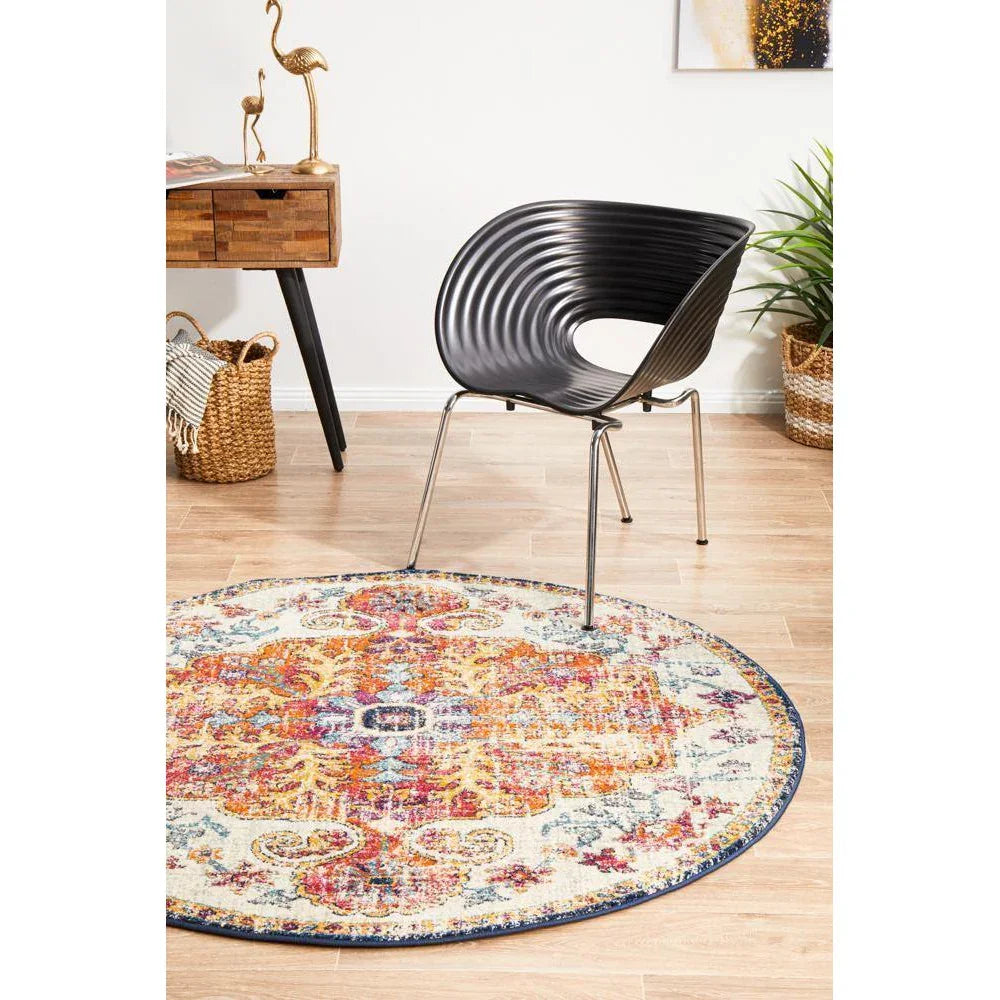 Evoke Carnival White Transitional Round Rug - ICONIC RUGS