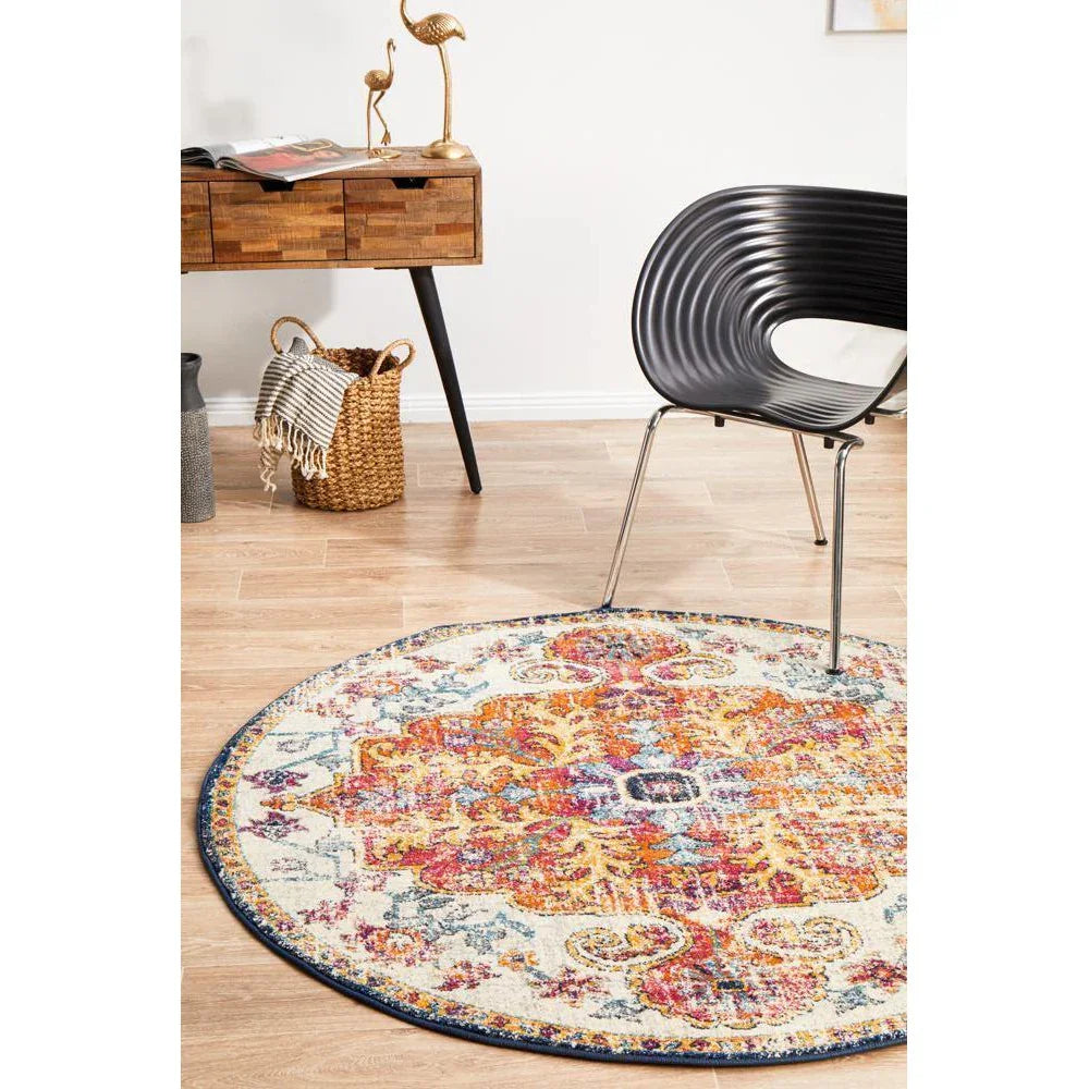 Evoke Carnival White Transitional Round Rug - ICONIC RUGS
