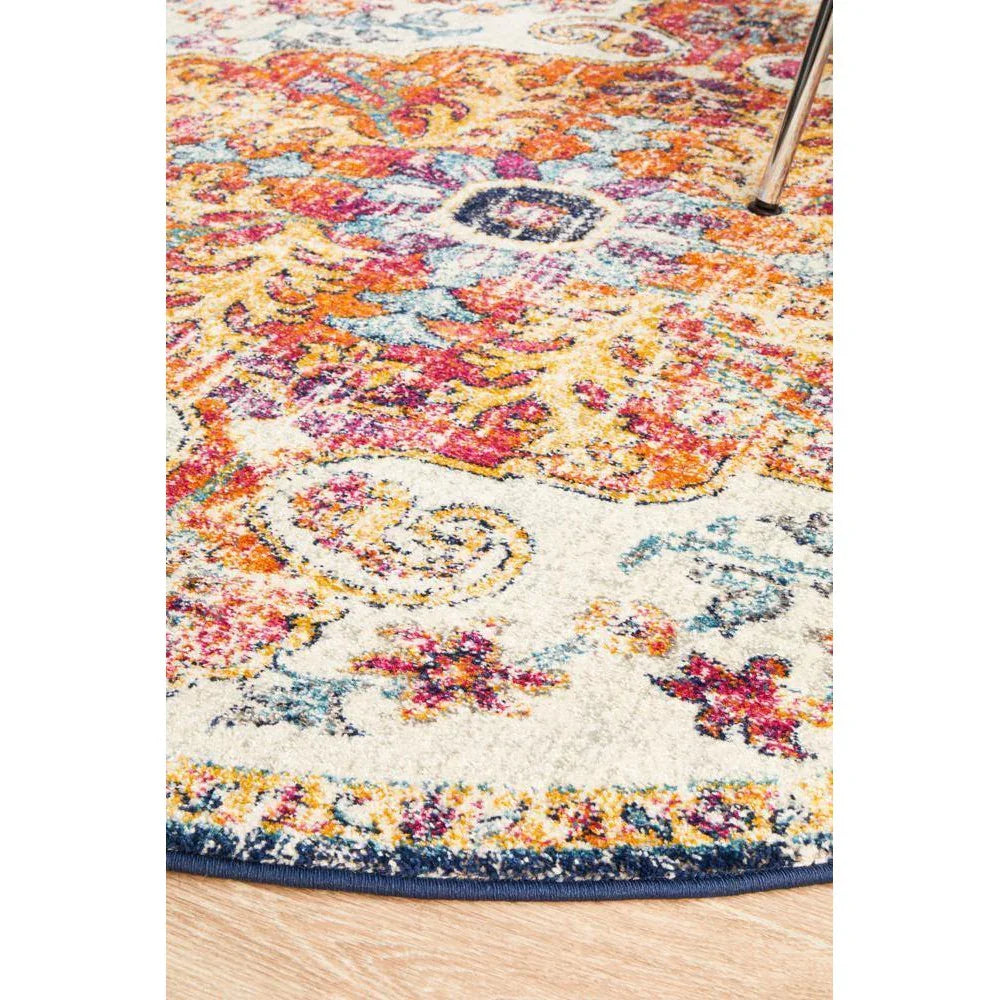 Evoke Carnival White Transitional Round Rug - ICONIC RUGS