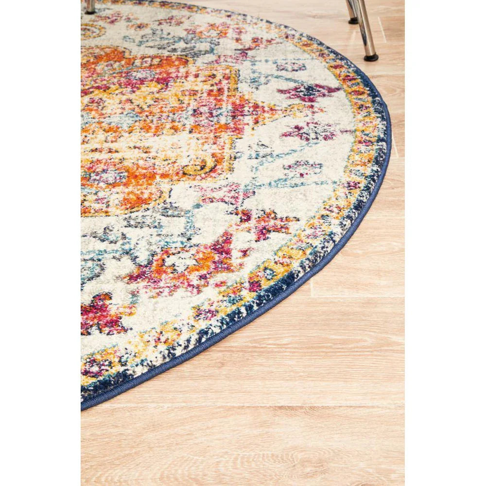 Evoke Carnival White Transitional Round Rug - ICONIC RUGS