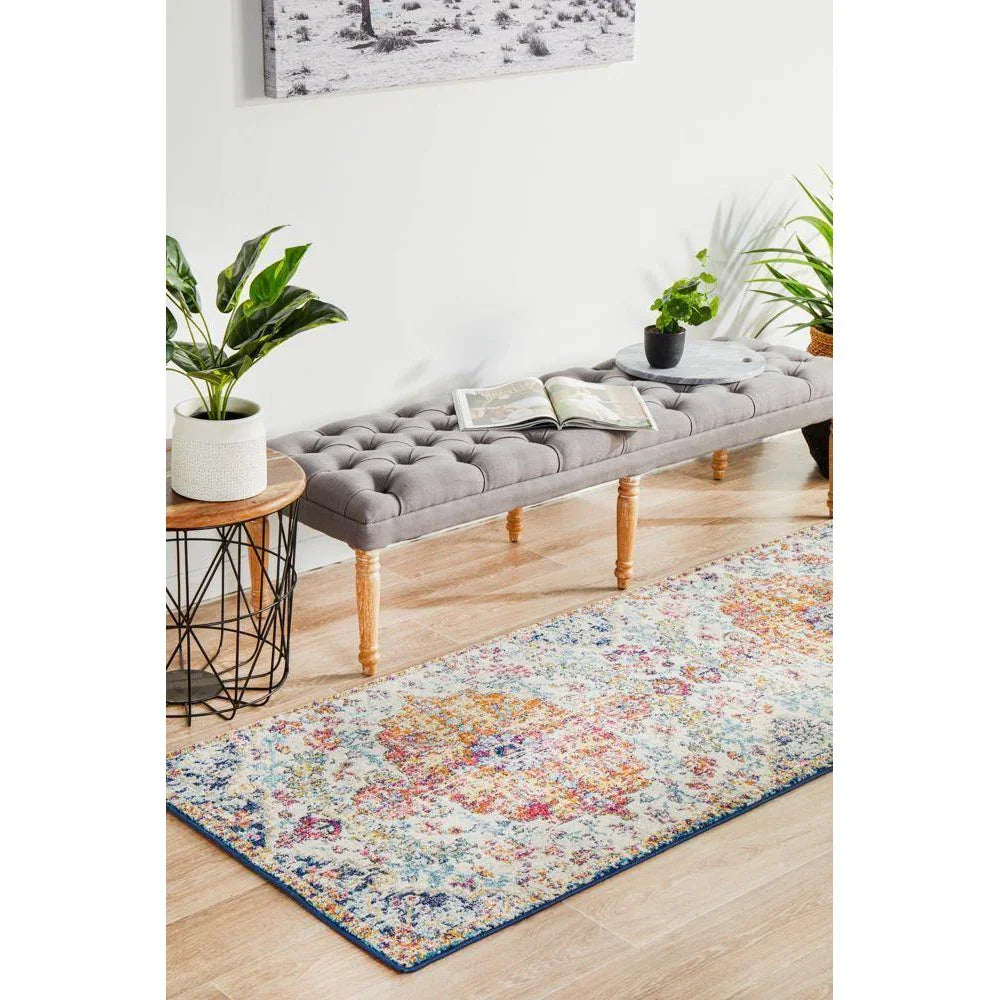 Evoke Carnival White Transitional Runner Rug - ICONIC RUGS