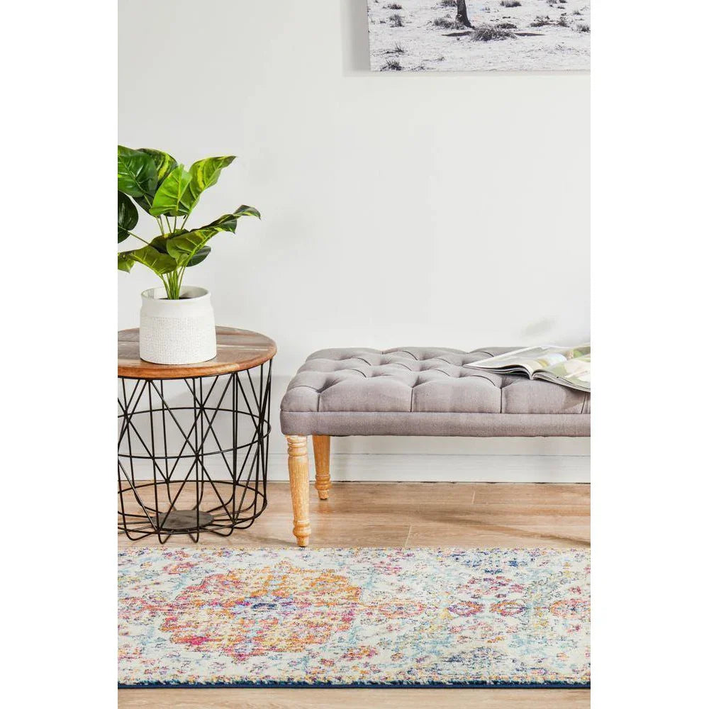 Evoke Carnival White Transitional Runner Rug - ICONIC RUGS