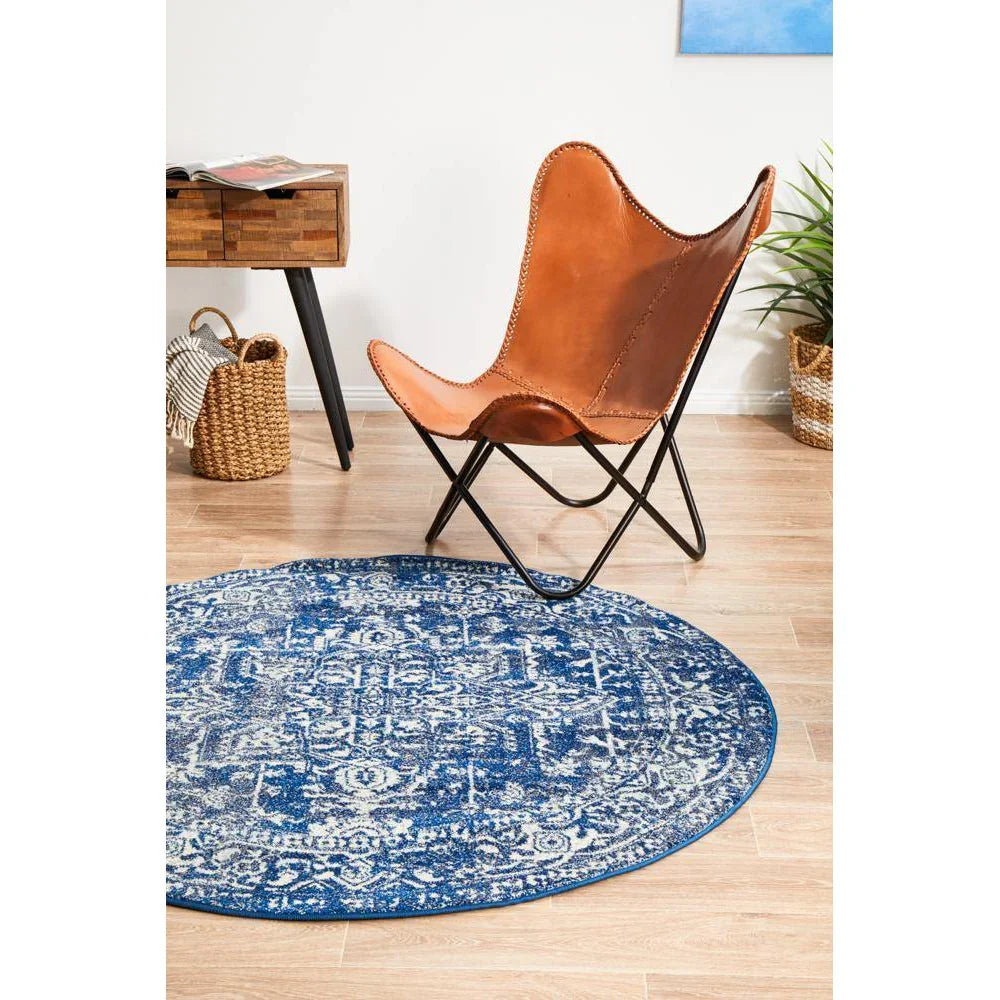 Evoke Contrast Navy Transitional Round Rug - ICONIC RUGS