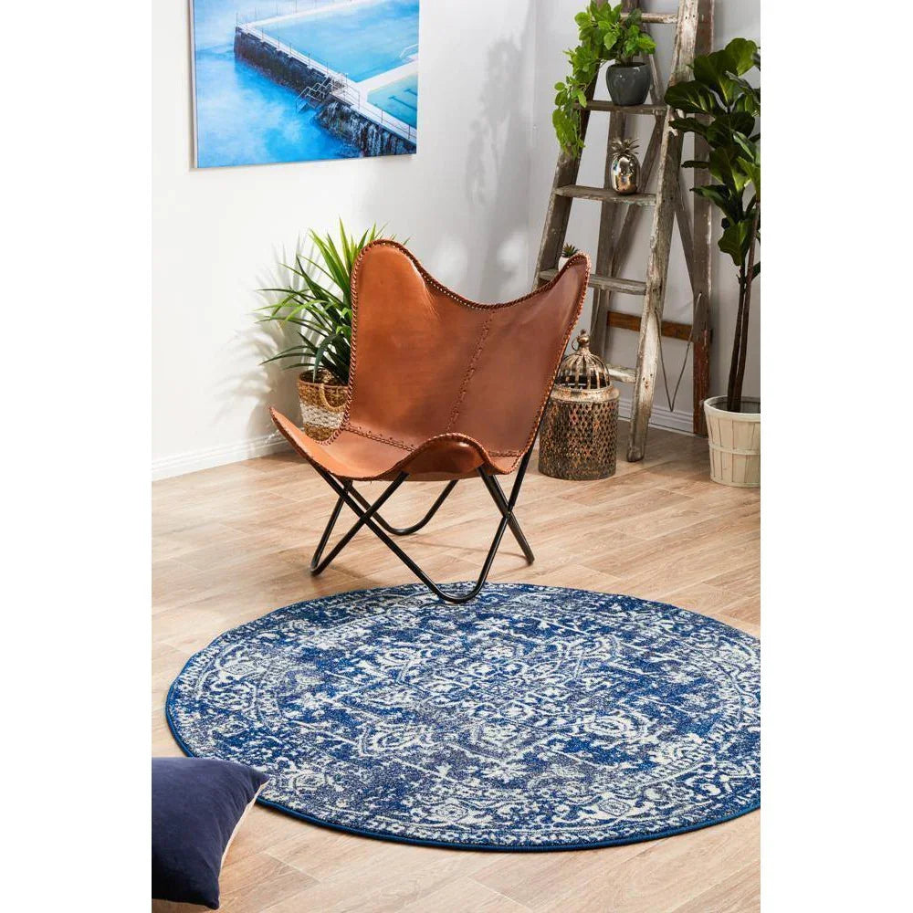 Evoke Contrast Navy Transitional Round Rug - ICONIC RUGS