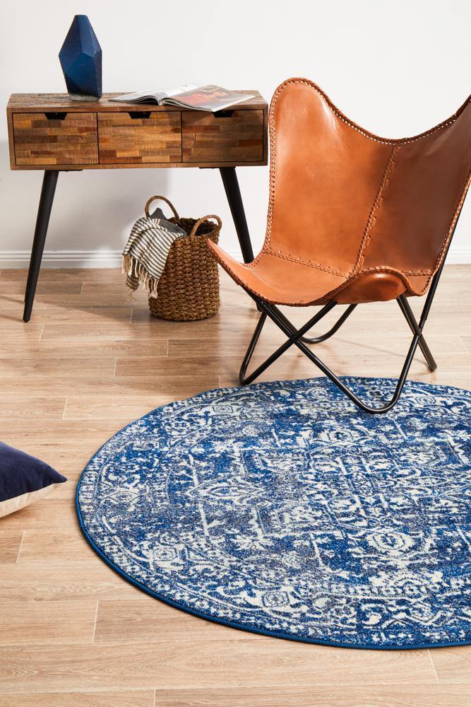 Evoke Contrast Navy Transitional Round Rug - ICONIC RUGS