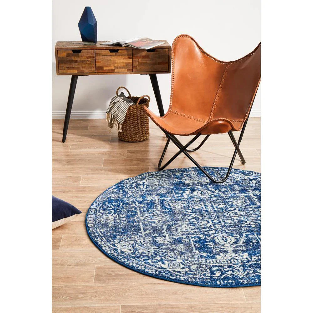 Evoke Contrast Navy Transitional Round Rug - ICONIC RUGS