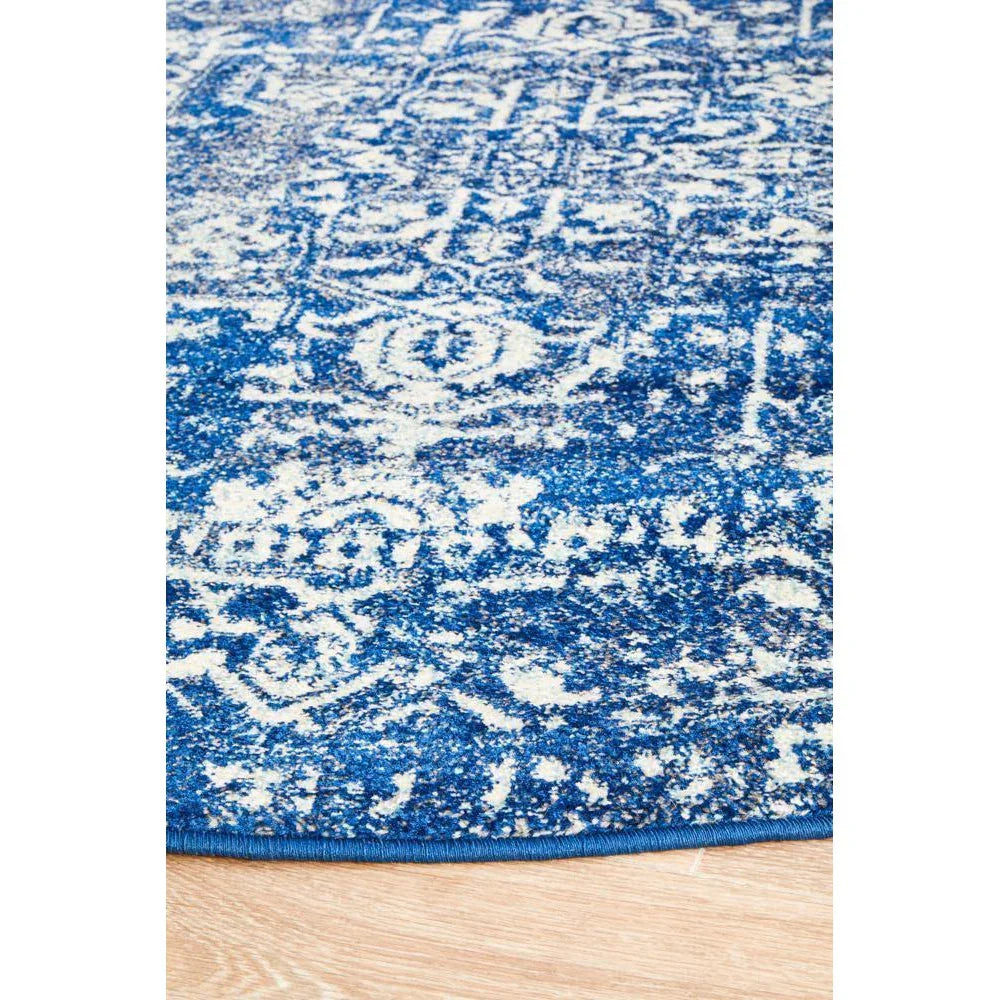 Evoke Contrast Navy Transitional Round Rug - ICONIC RUGS