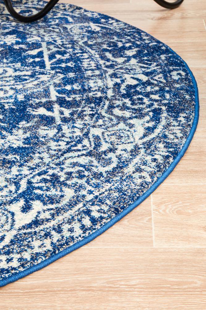 Evoke Contrast Navy Transitional Round Rug - ICONIC RUGS