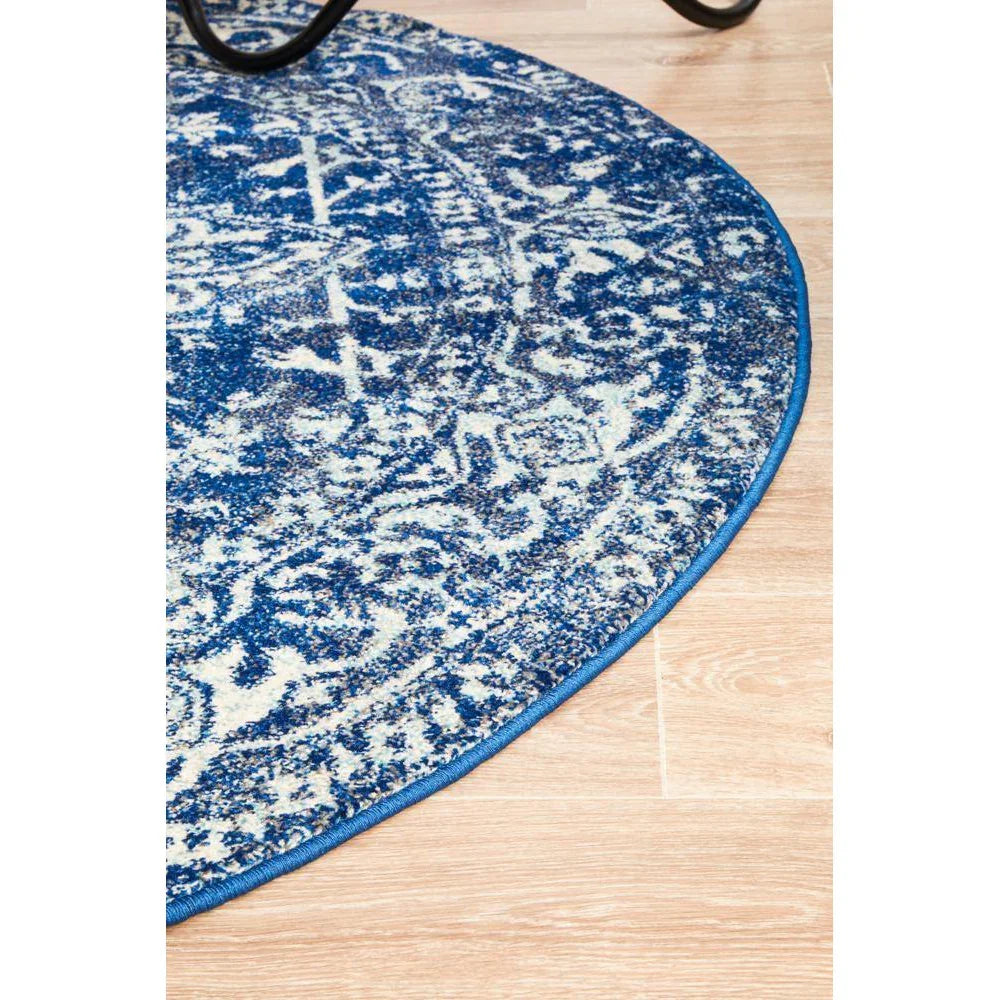 Evoke Contrast Navy Transitional Round Rug - ICONIC RUGS