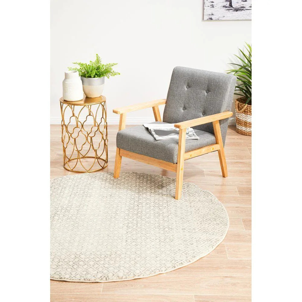 Evoke Diamond Grey Transitional Round Rug - ICONIC RUGS