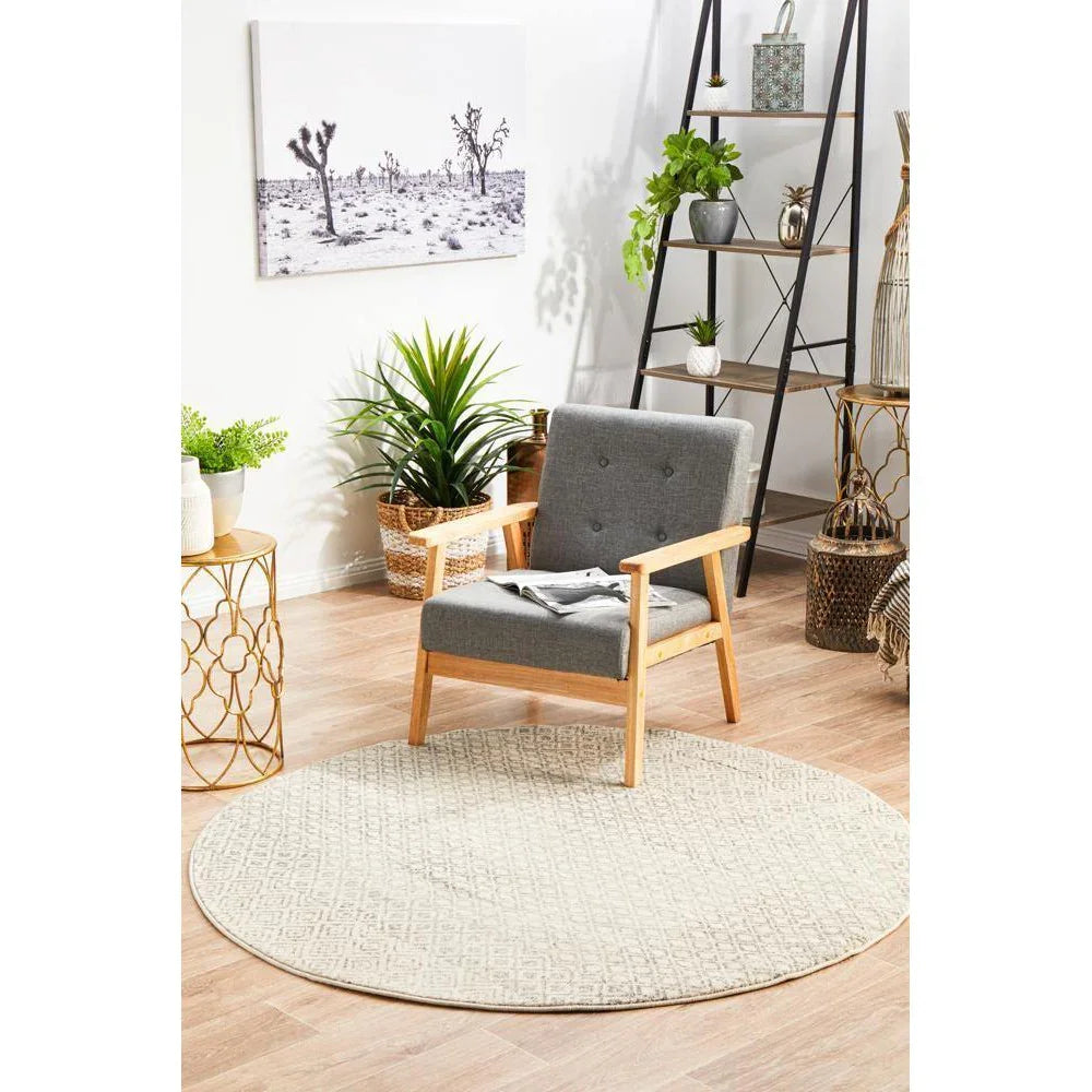 Evoke Diamond Grey Transitional Round Rug - ICONIC RUGS