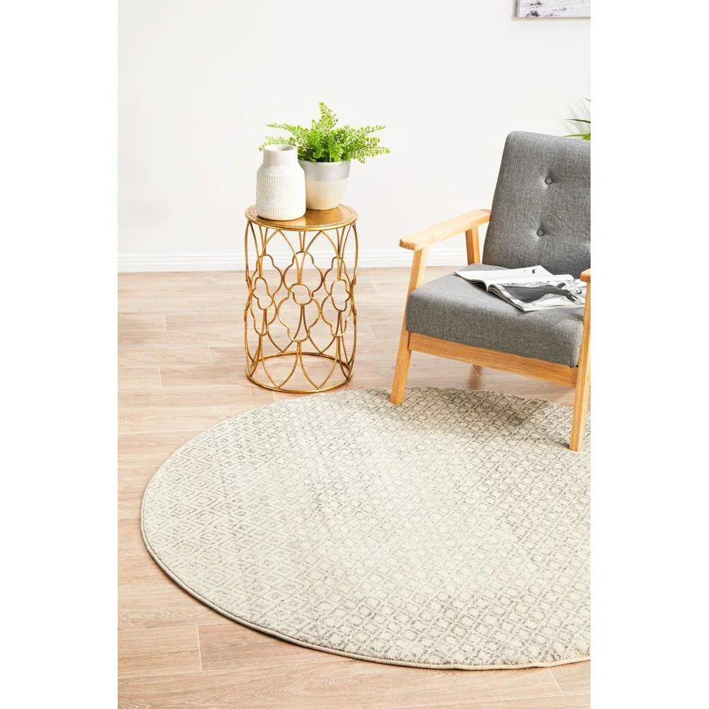 Evoke Diamond Grey Transitional Round Rug - ICONIC RUGS