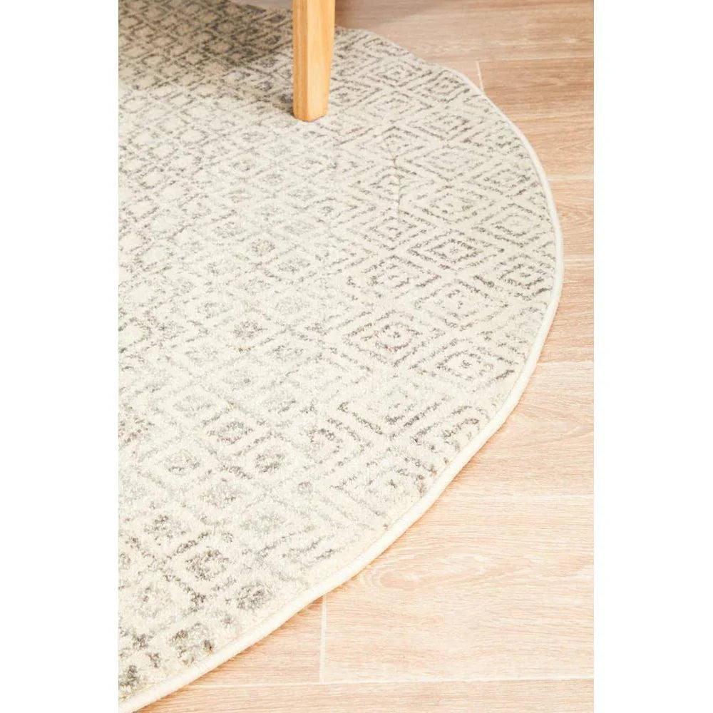 Evoke Diamond Grey Transitional Round Rug - ICONIC RUGS