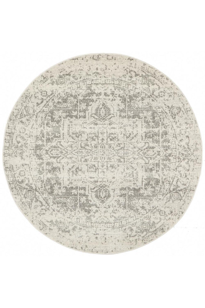 Evoke Dream White Silver Transitional Round Rug - ICONIC RUGS