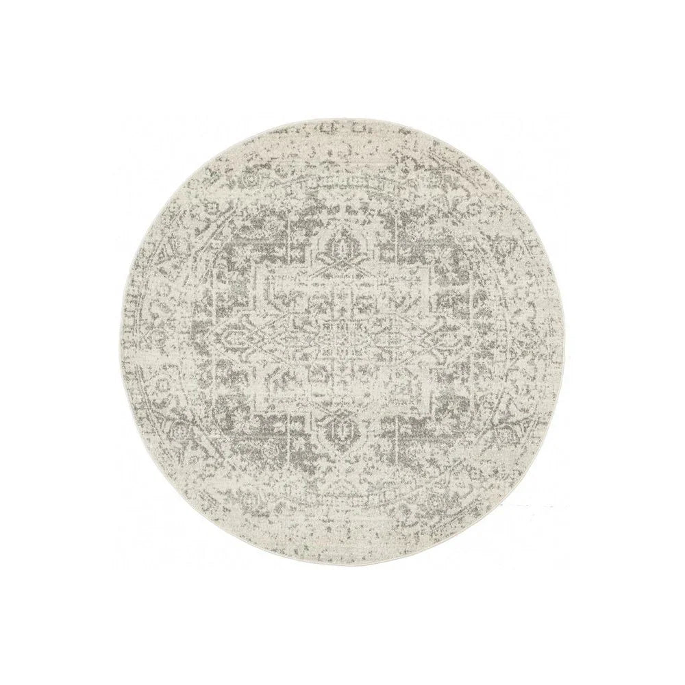 Evoke Dream White Silver Transitional Round Rug - ICONIC RUGS