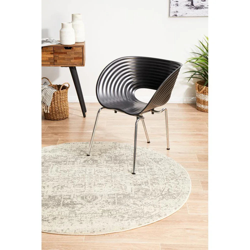 Evoke Dream White Silver Transitional Round Rug - ICONIC RUGS