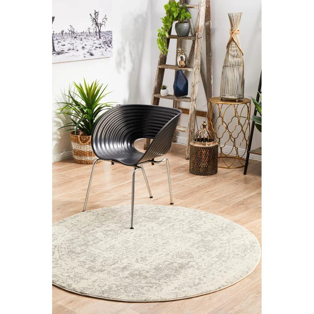 Evoke Dream White Silver Transitional Round Rug - ICONIC RUGS
