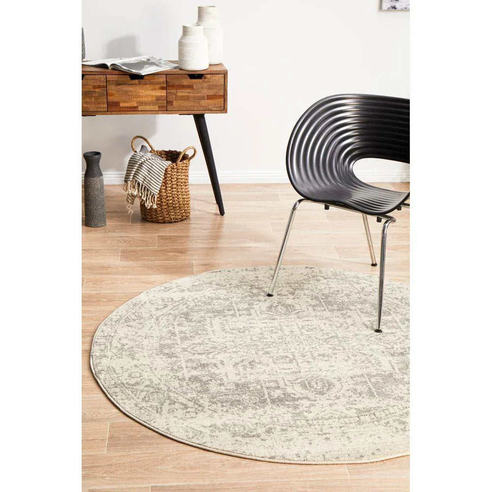 Evoke Dream White Silver Transitional Round Rug - ICONIC RUGS