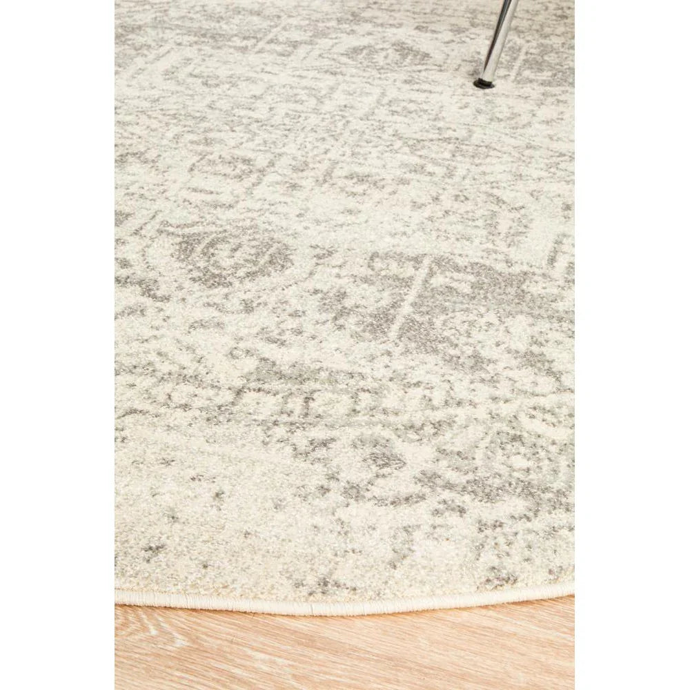 Evoke Dream White Silver Transitional Round Rug - ICONIC RUGS