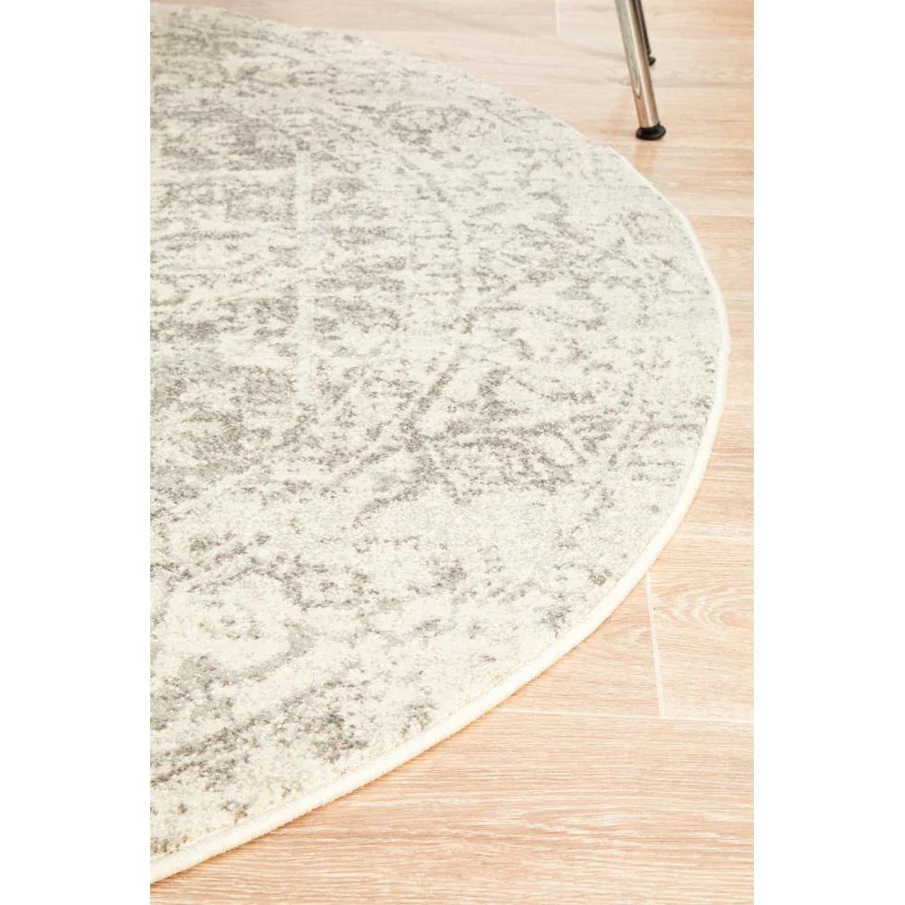 Evoke Dream White Silver Transitional Round Rug - ICONIC RUGS