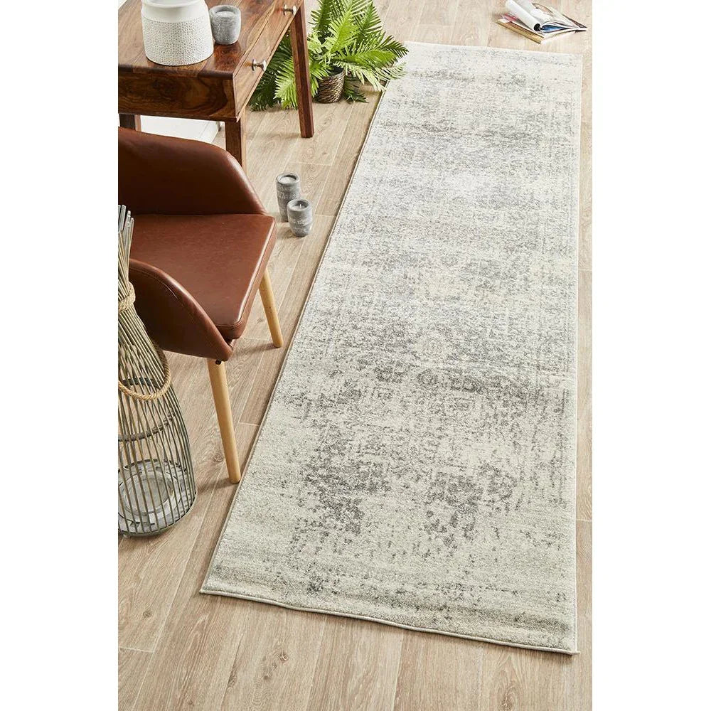 Evoke Dream White Silver Transitional Runner Rug - ICONIC RUGS