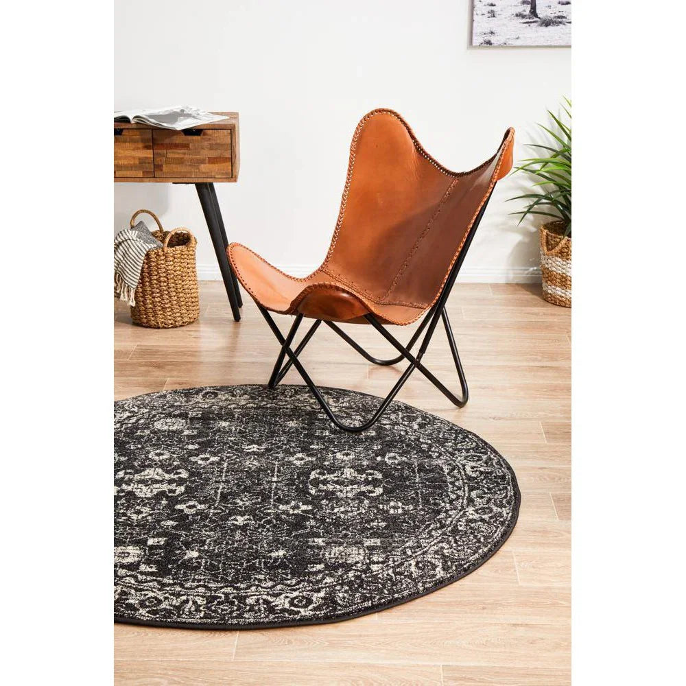 Evoke Estella Charcoal Transitional Round Rug - ICONIC RUGS