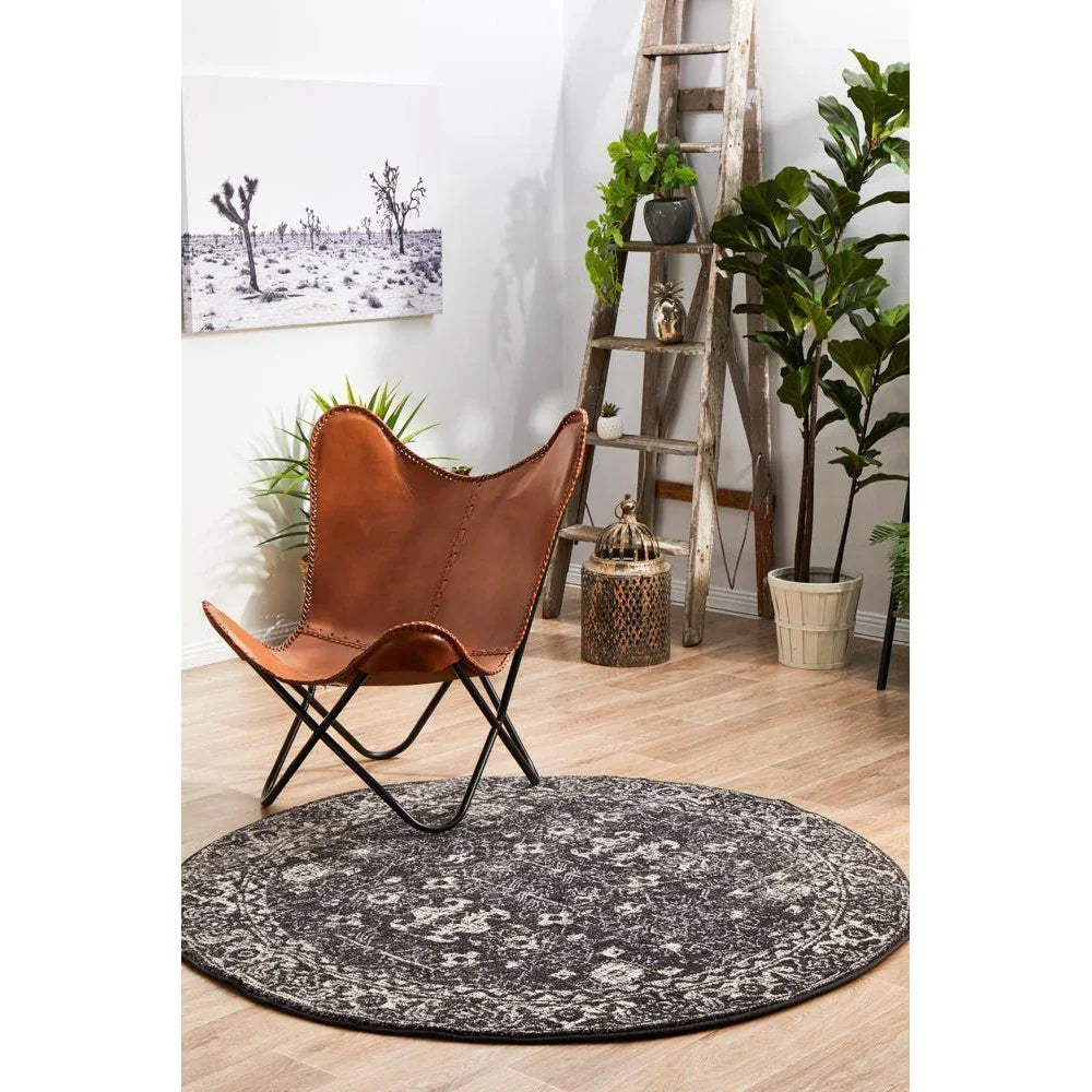 Evoke Estella Charcoal Transitional Round Rug - ICONIC RUGS