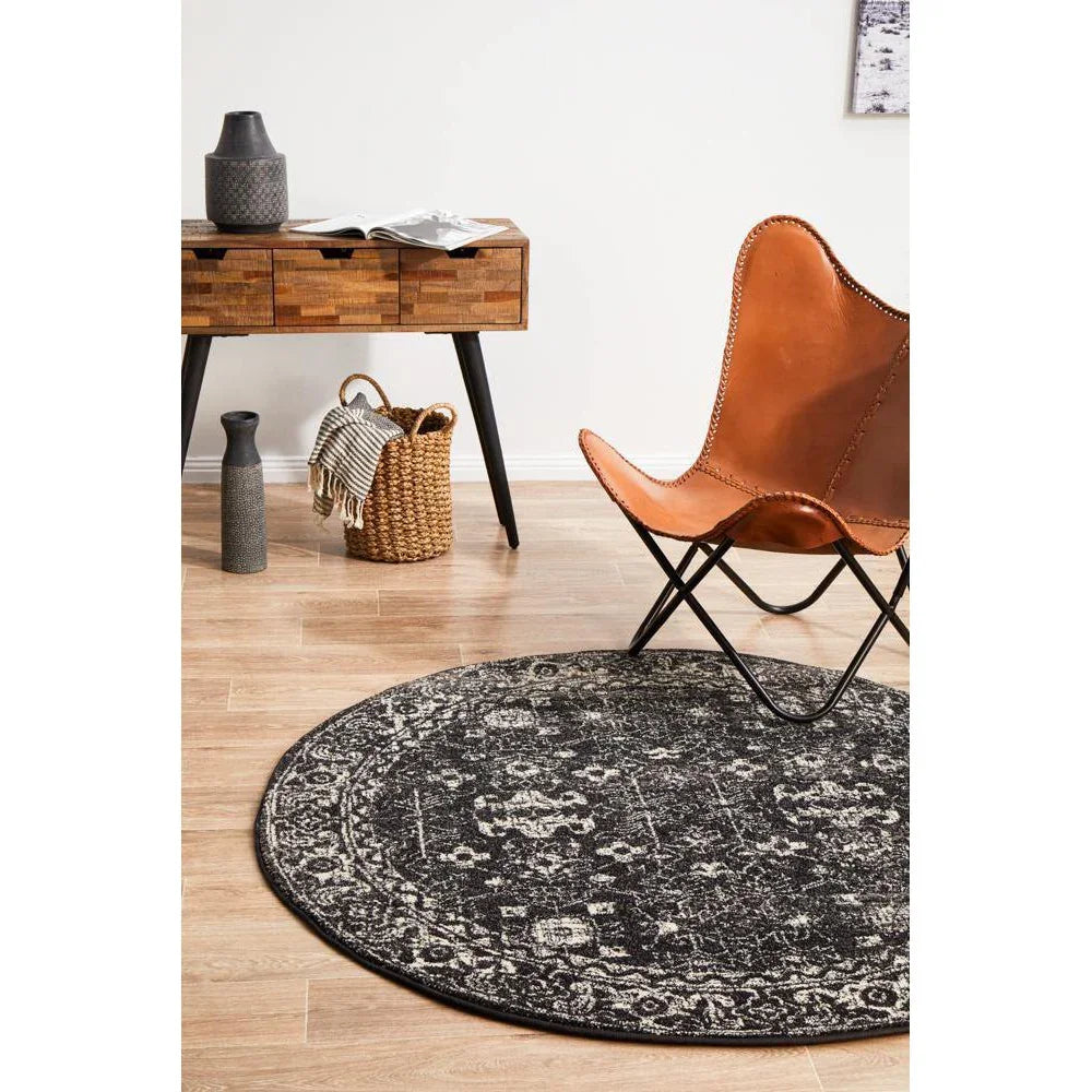 Evoke Estella Charcoal Transitional Round Rug - ICONIC RUGS