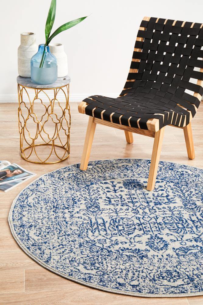Evoke Frost Blue Transitional Round Rug - ICONIC RUGS