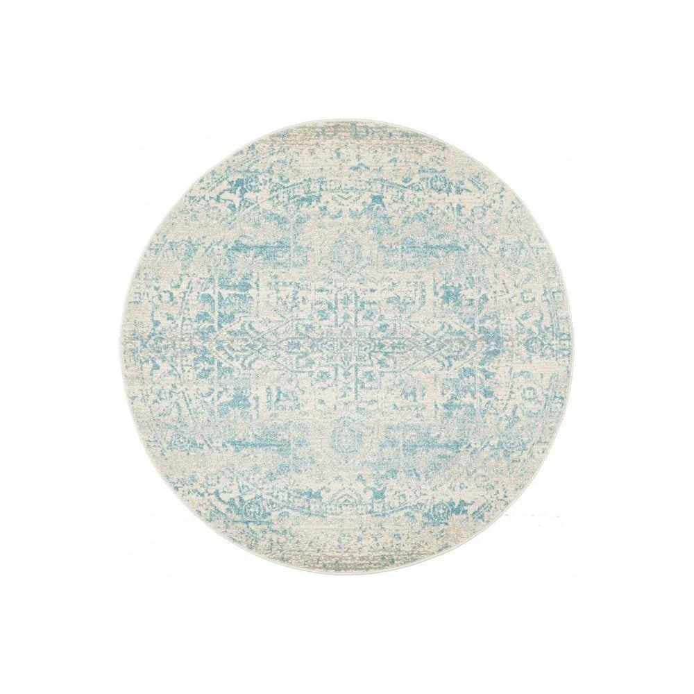 Evoke Glacier White Blue Transitional Round Rug - ICONIC RUGS