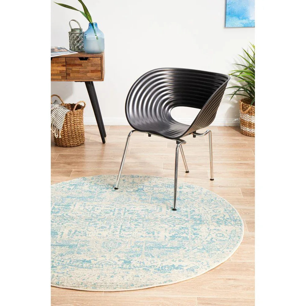 Evoke Glacier White Blue Transitional Round Rug - ICONIC RUGS