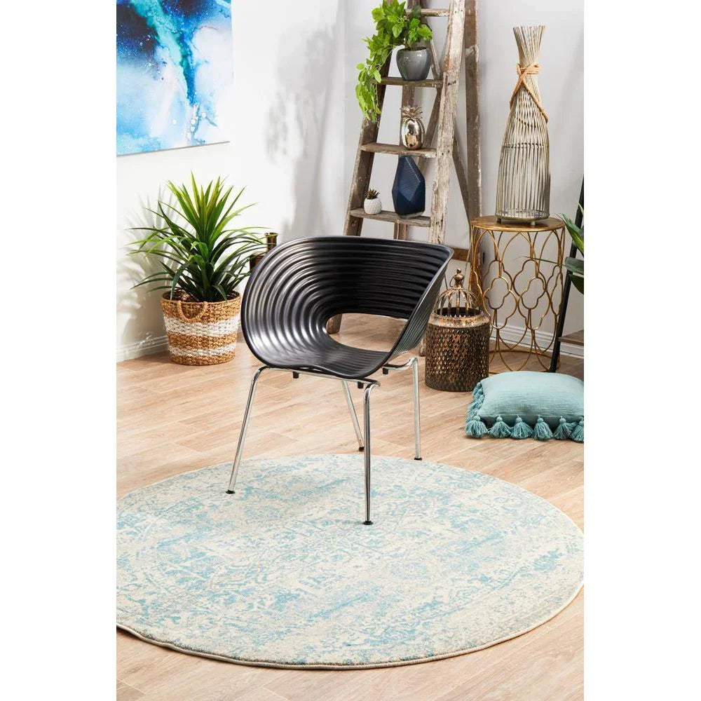 Evoke Glacier White Blue Transitional Round Rug - ICONIC RUGS