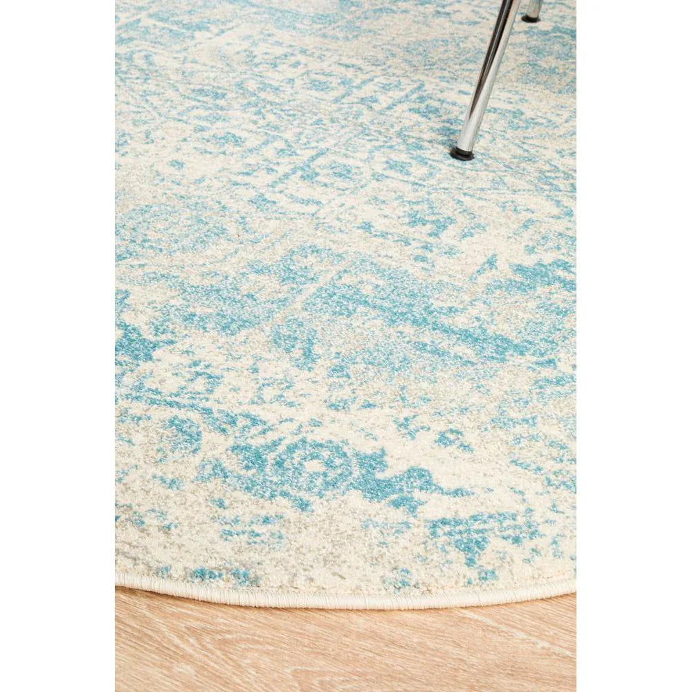 Evoke Glacier White Blue Transitional Round Rug - ICONIC RUGS