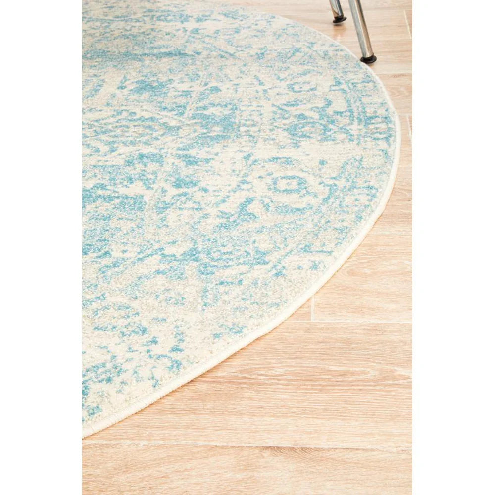 Evoke Glacier White Blue Transitional Round Rug - ICONIC RUGS
