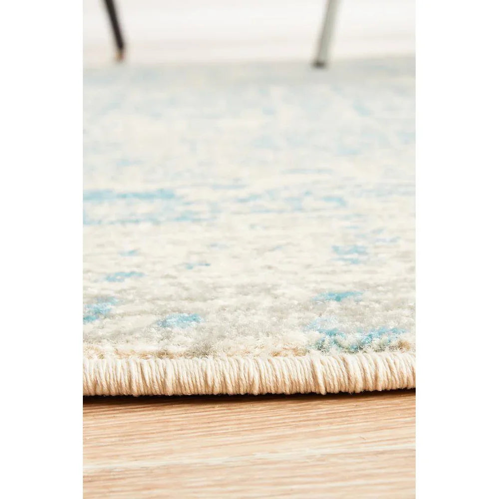 Evoke Glacier White Blue Transitional Round Rug - ICONIC RUGS
