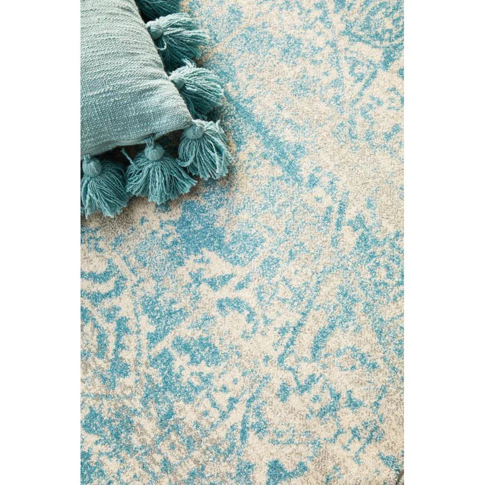 Evoke Glacier White Blue Transitional Round Rug - ICONIC RUGS